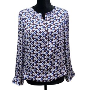 ❤️2/$18 Talbot's V-Neck Patterned semi-Sheer Blouse Top Execellent, Petite S